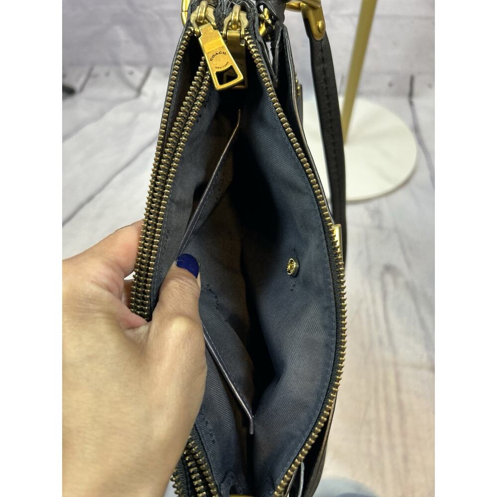 Coach Dreamer Shoulder Bag Black Blue Metallic Whipstitch Rivets Leather Purse - Picture 7 of 11